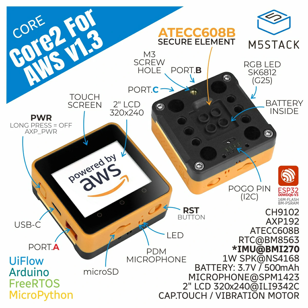 M5Stack Core2 AWS IoT Kit ESP3 - M5Stack Core2 评论和价格
